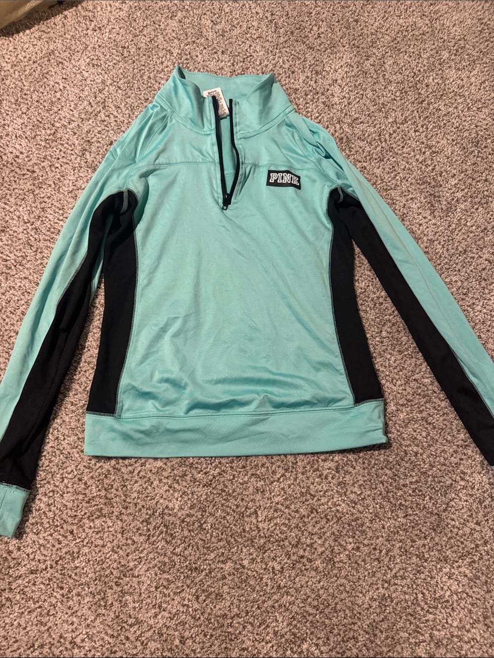PINK Victoria's Secret Aqua and Black Long-Sleeve Swim Pullover
